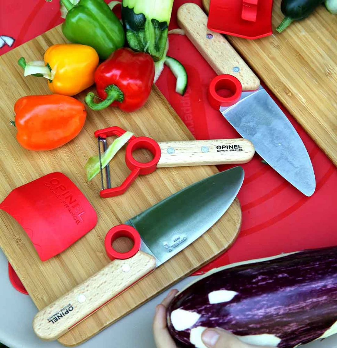 Opinel Mini Chef Kids Kitchen Knife Set - 3-Piece Safe Cooking Tools with Peeler & Finger Guard for Children | Perfect for First Cooking Lessons & Family Meal Prep
