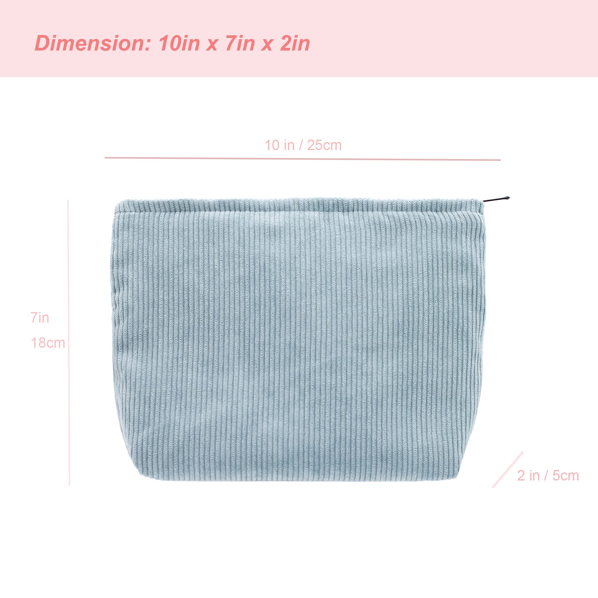 PAZIMIIK Large Corduroy Makeup Bag with Zipper - Travel Cosmetic Organizer for Women, Makeup Pouch for Purse & Brush Storage (Blue) - Perfect for Travel, Gym, and Everyday Use