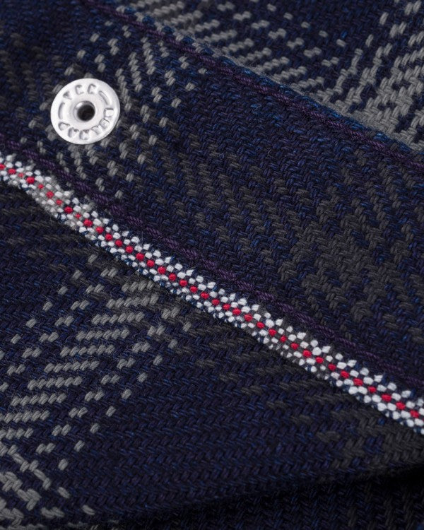 Iron Heart IHSH 411 9oz Selvedge Indigo Check Flannel Western Shirt for Men - Black Plaid Workwear Shirt for Casual & Outdoor Wear