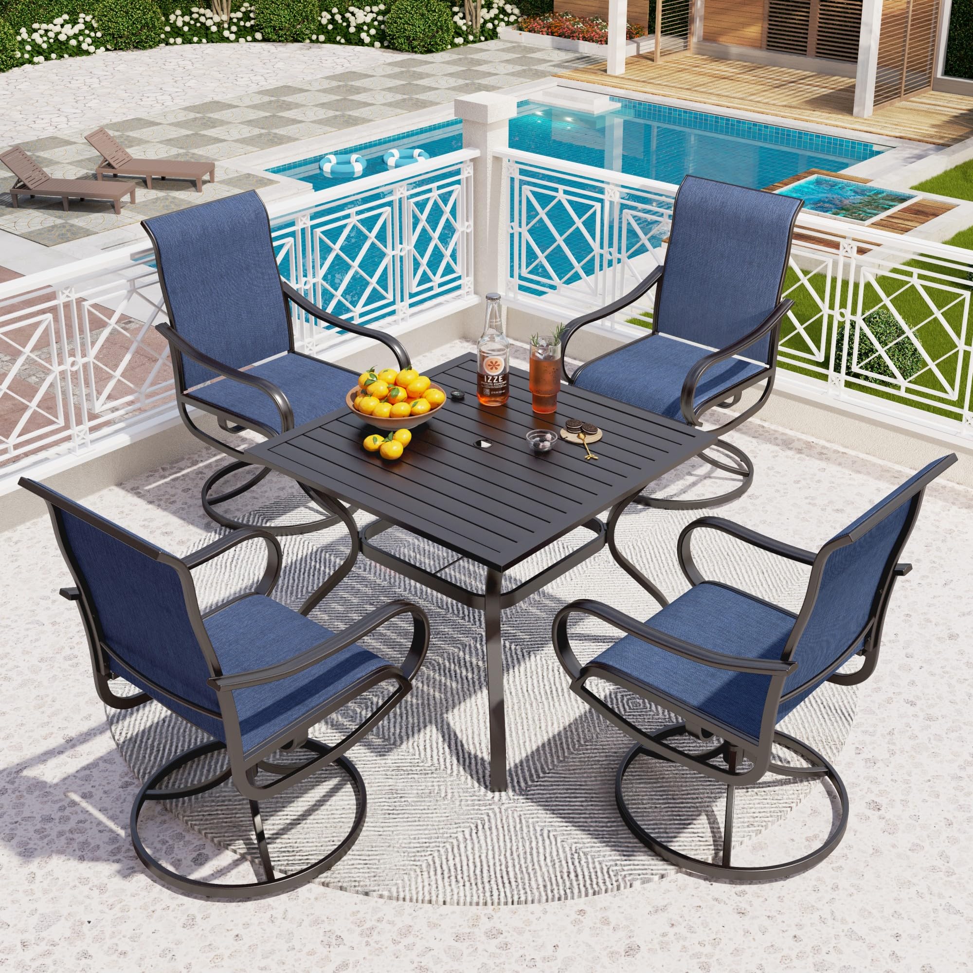 PHI VILLA 5-Piece Outdoor Patio Dining Set with Swivel Chairs & 37