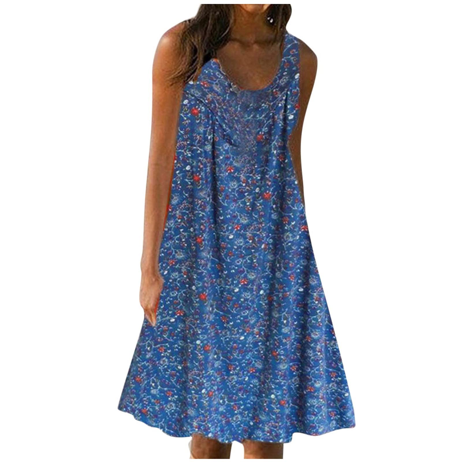Women's Summer Casual Sleeveless Floral Print Sundress - Plus Size Beach Cover Up Dress for Vacation, Pool Party & Outdoor Activities
