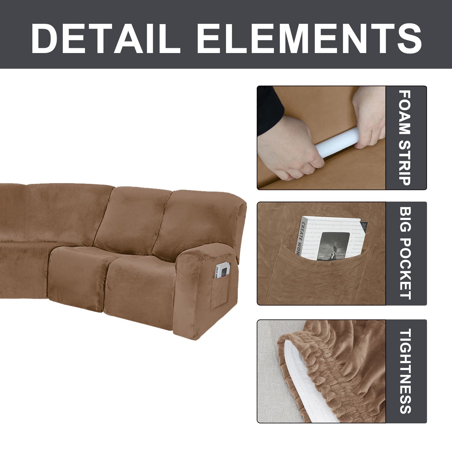 Premium 7-Piece Velvet Sectional Sofa Cover Set - Anti-Slip Elastic Straps, Universal Fit for Recliners & Living Room Furniture (Leather Brown) | Perfect for Home Decor, Pet Protection & Furniture Refresh