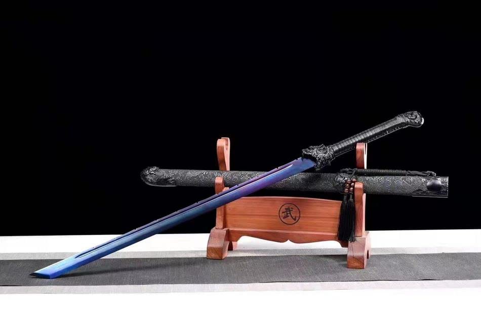 Hand Forged Wushu Sword - Sharp Blue Manganese Steel Kung Fu Saber with Tiger Head Design | Durable Martial Arts Training Weapon for Kung Fu Practice, Cosplay & Collection