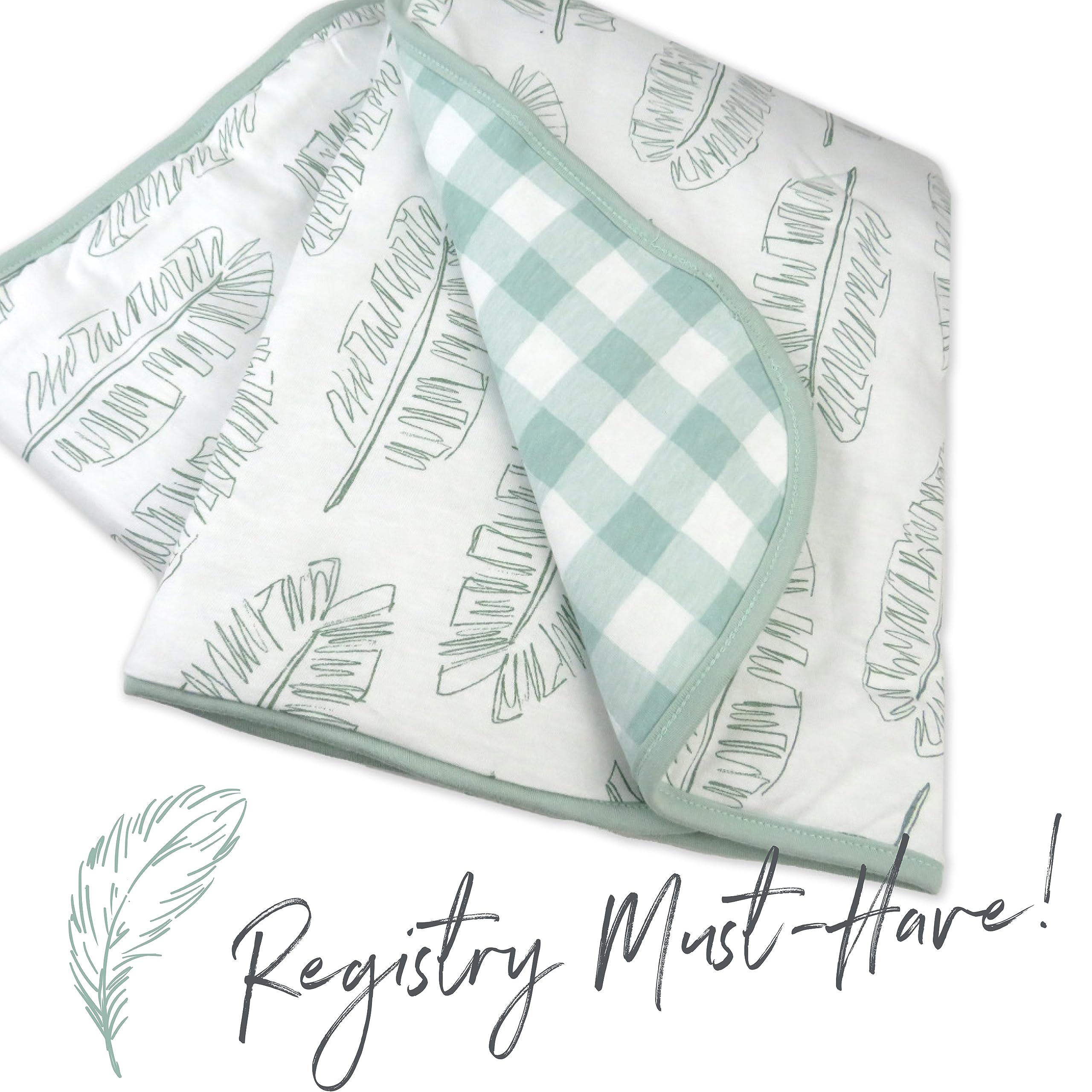 HonestBaby Quilted Baby Blankets - Reversible Organic Cotton Blanket for Infant Boys & Girls | Unisex Jumbo Leag Sage | Soft Nursery Blanket for Crib, Stroller, Swaddle & Baby Shower Gift | One Size