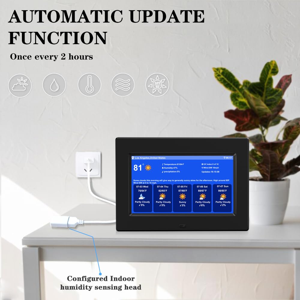 7-Inch Digital Weather Clock with Temperature & Humidity Display, Alarm Clock - Black | Perfect for Home, Office, and Bedroom Use