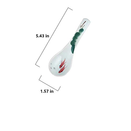 Premium Ceramic Soup Spoons Set of 4 - Chinese Style Glazed Porcelain Rice Spoons - Elegant Asian Tableware for Dining & Gifts (Dark Green) | Perfect for Ramen, Pho, Rice Bowls & Asian Cuisine