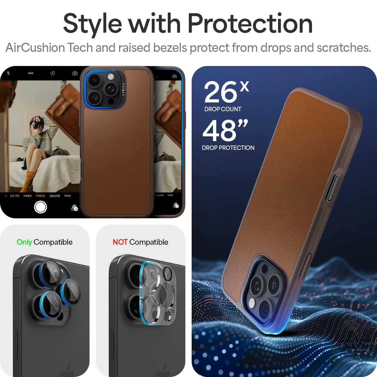 Premium Vegan Leather Case for iPhone 16 Pro - Shock-Absorbent MagSafe Compatible Bumper - CYRILL Kajuk Mag (Saddle Brown) - Perfect for Work, Travel & Everyday Protection