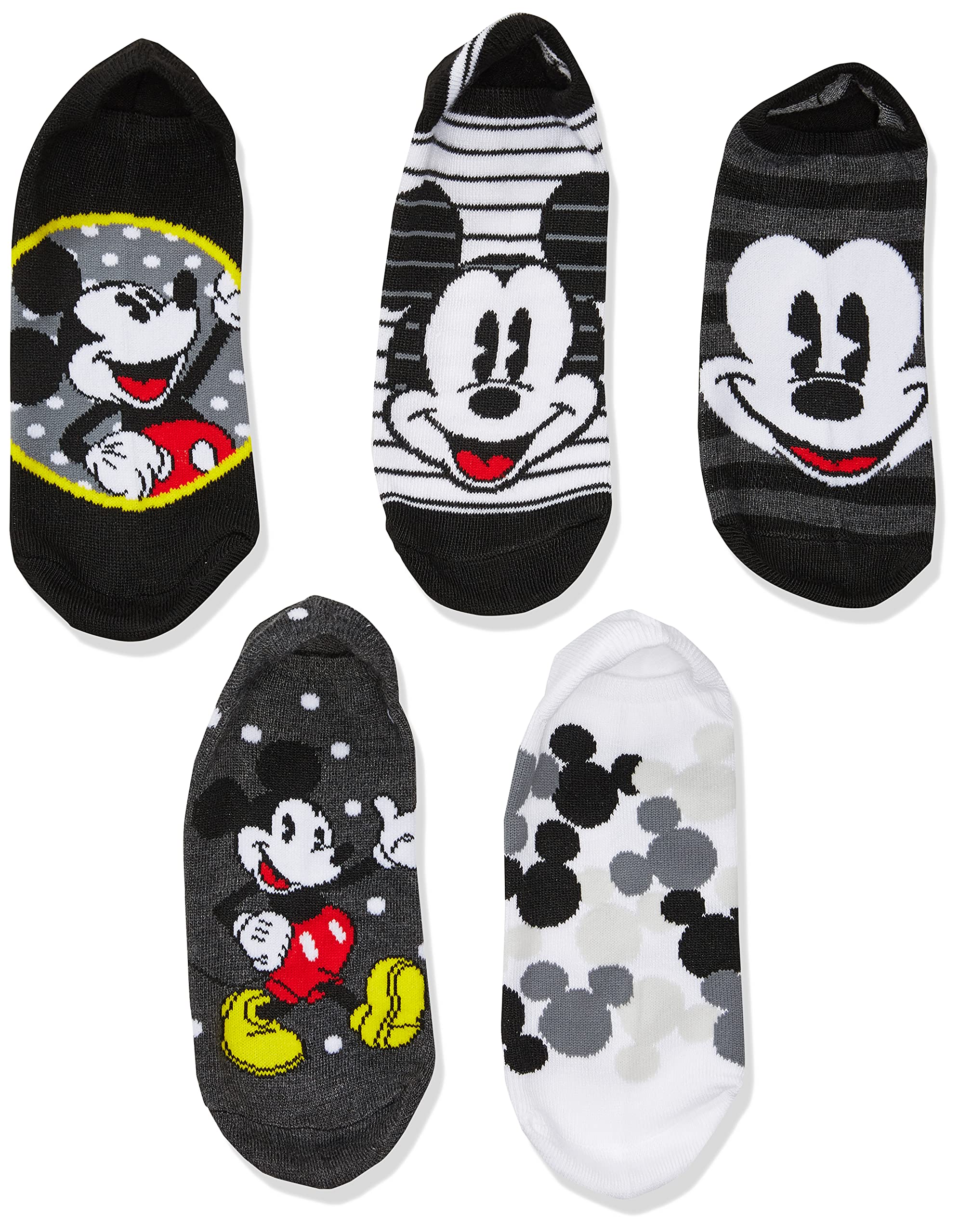 Disney Women's Mickey Mouse 5-Pack No-Show Socks - Cute & Comfortable Low Cut Socks for Sneakers, Flats & Casual Wear