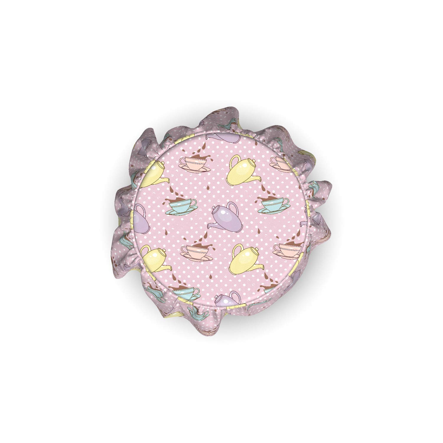 Ambesonne Tea Party Ottoman Cover Set - 2 Piece Polka Dot Slipcovers with Ruffle Skirt for Square/Round Footstools | Standard Size in Lilac, Turquoise & Pale Green | Perfect for Living Room Decor, Nursery Accent & Cozy Home Styling