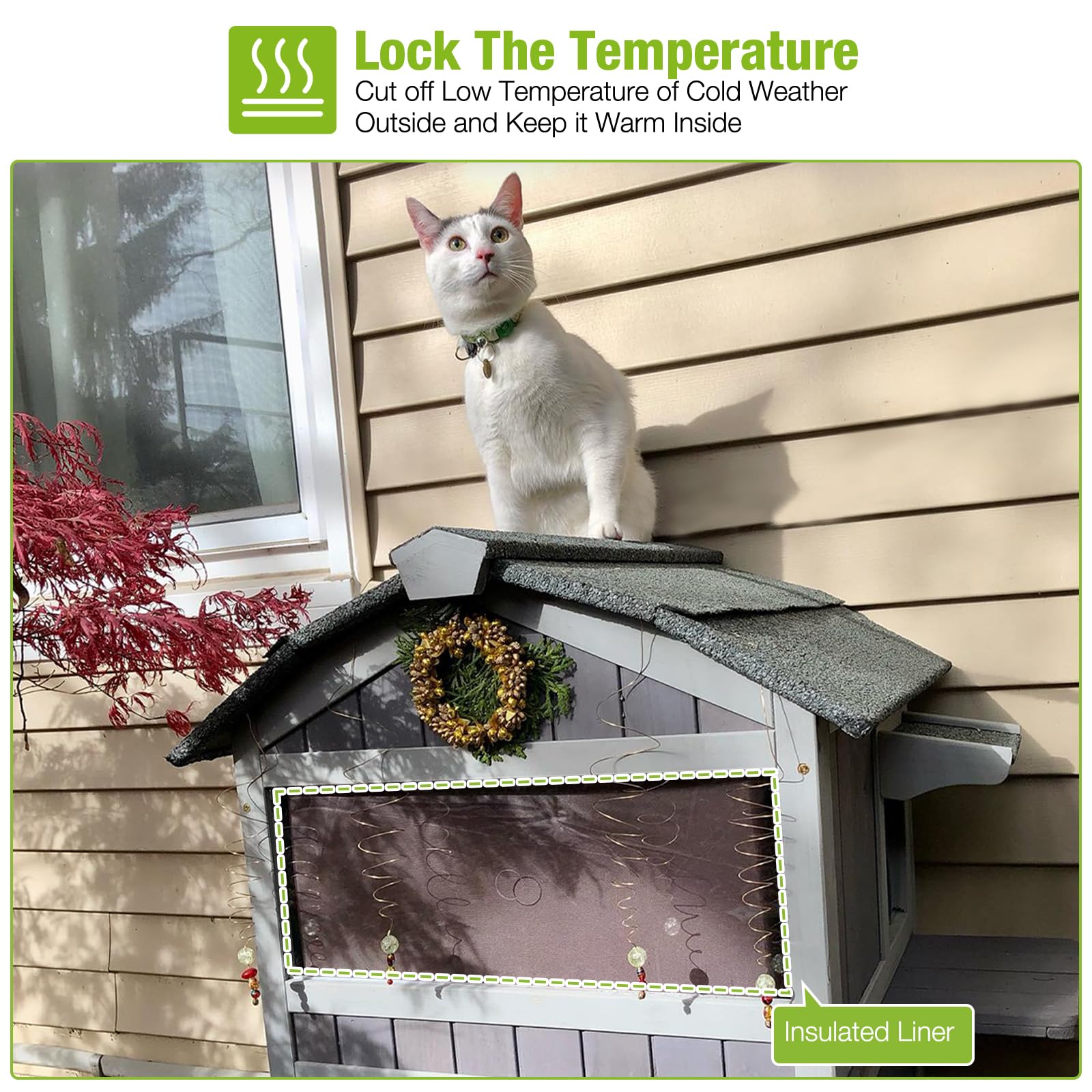 GUTINNEEN Insulated Weatherproof Outdoor Cat House - 2-Story Winter Shelter for Feral Cats with Escape Door | Perfect for Backyard, Garden & Cold Weather Protection