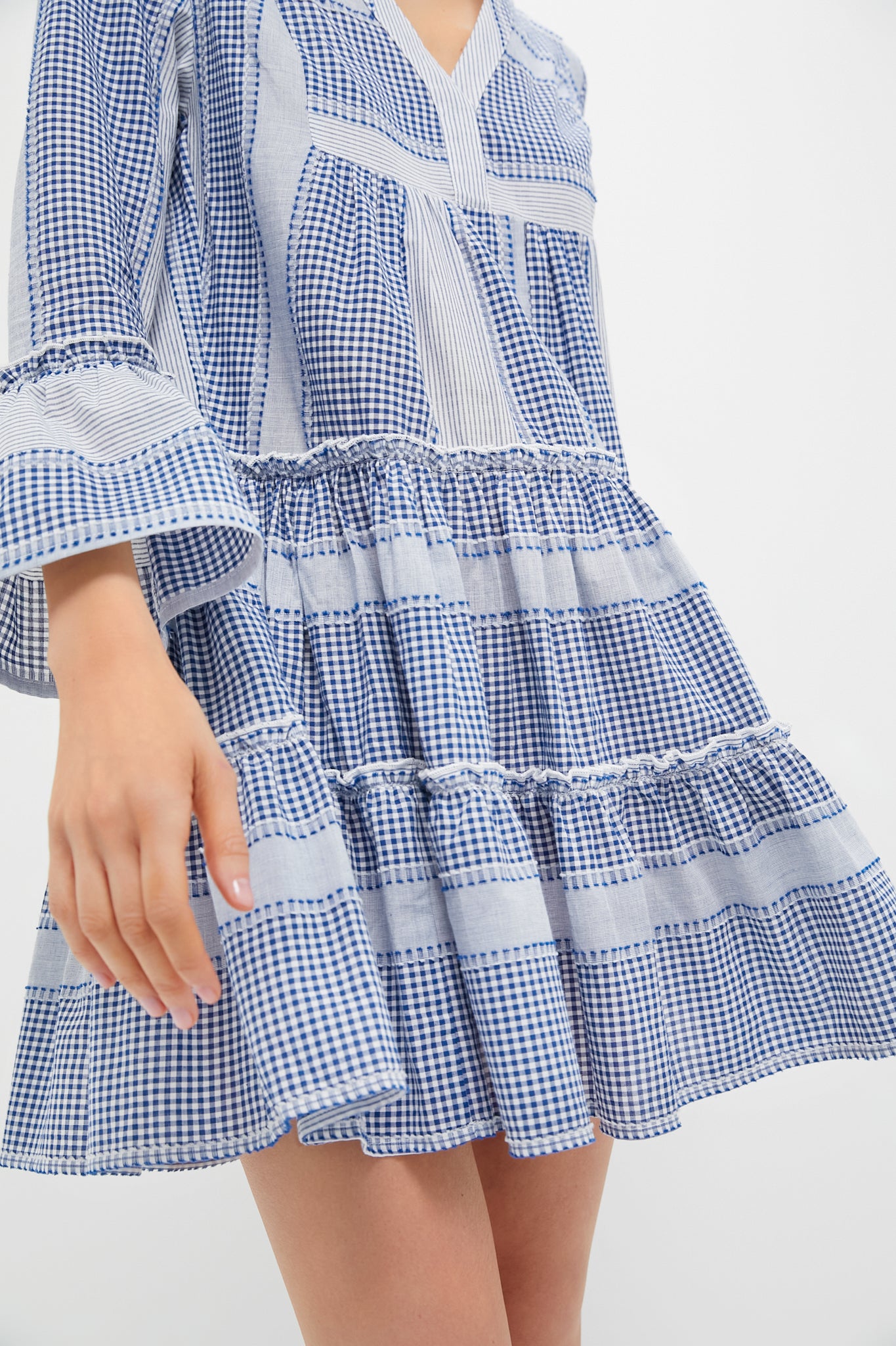 Blue Gingham Lanie Dress - Floral Print Summer Dress for Women | Casual Sundress for Beach, Picnic & Vacation | Lightweight & Comfortable Cotton Dress