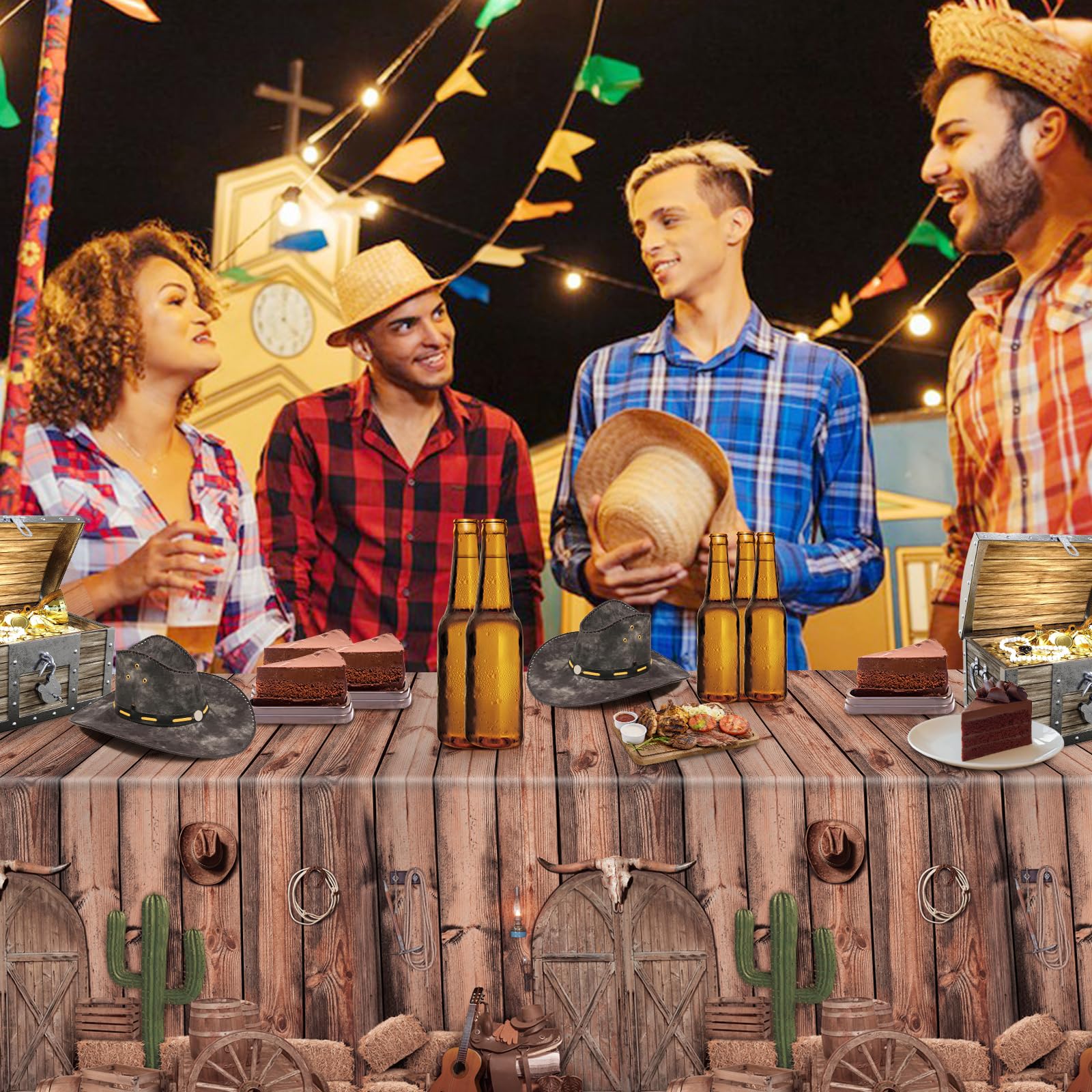 3 Pack Disposable Plastic Western Cowboy Party Tablecloths - Rustic Farmhouse & Western Theme Decor for Birthday Parties, Outdoor & Indoor Events - Perfect for BBQ, Picnics, and Western-Themed Celebrations