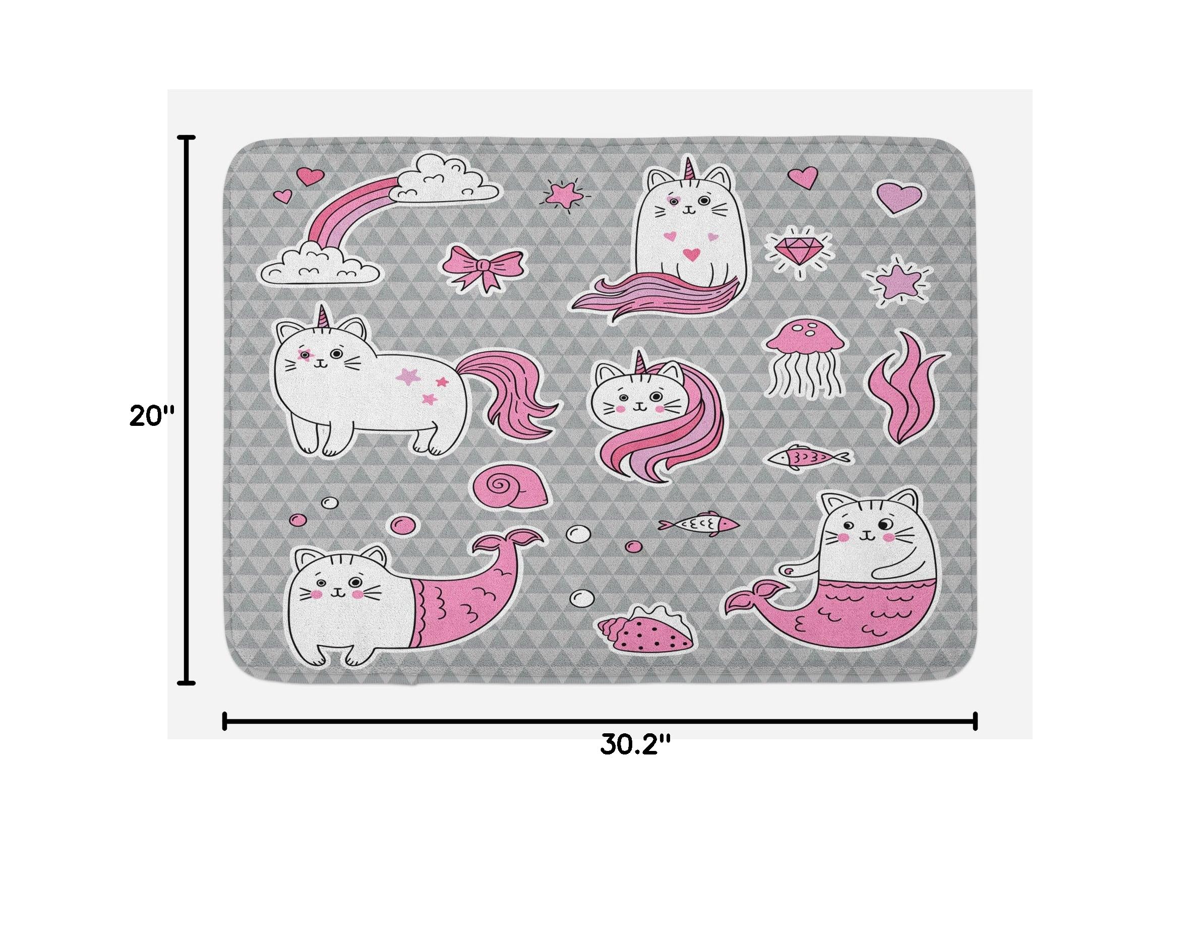 Ambesonne Soft Plush Unicorn Cat Bath Mat with Non-Slip Backing, 30.2
