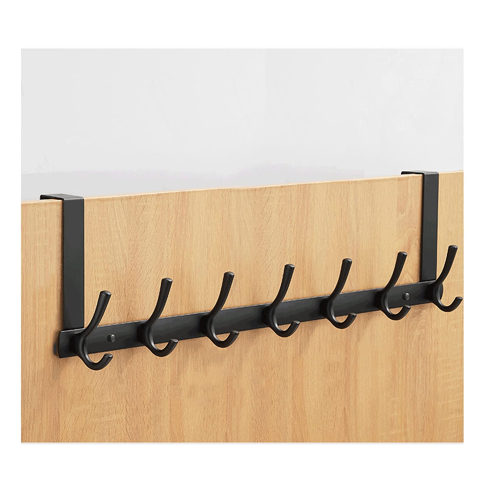 Space-Saving Aluminum Door Hook Coat Rack - 5/6/7 Hooks for Coats, Bathrobes, Hats & Towels - Wall Mounted Organizer for Bathroom, Bedroom & Entryway (Black, 7 Hooks)