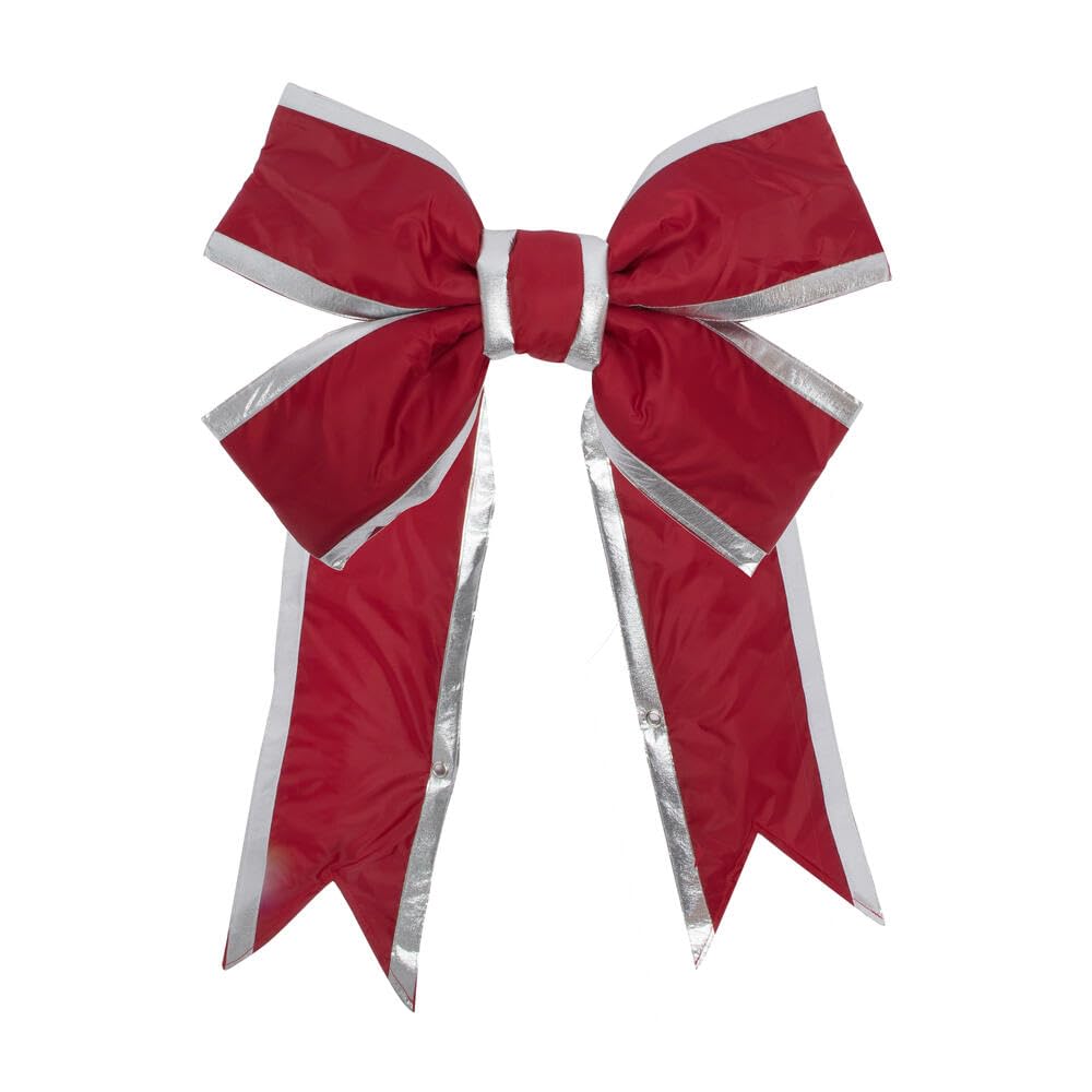 Vickerman 18-Inch Red and Silver Nylon Christmas Bow for Outdoor Holiday Decor - Perfect for Wreaths, Garlands, and Gift Wrapping