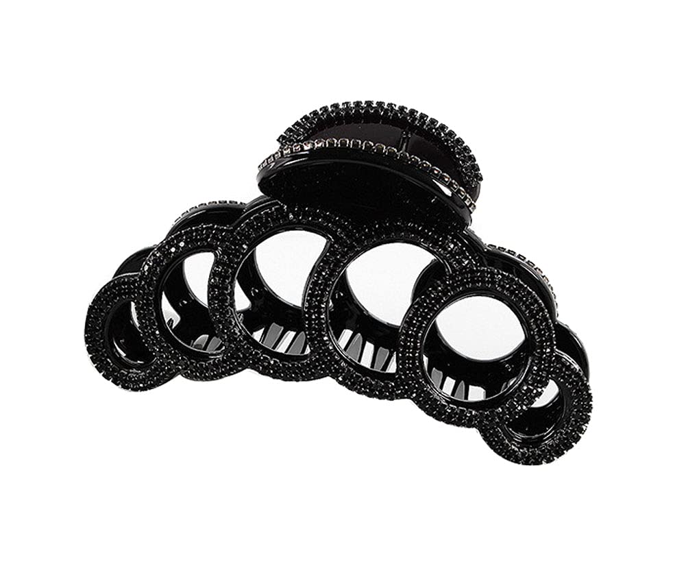 Fodattm Large Elegant Rhinestone Hair Claw Clips - Crystal Hair Clamps for Women | Perfect for Weddings, Parties & Everyday Glamour (Black)