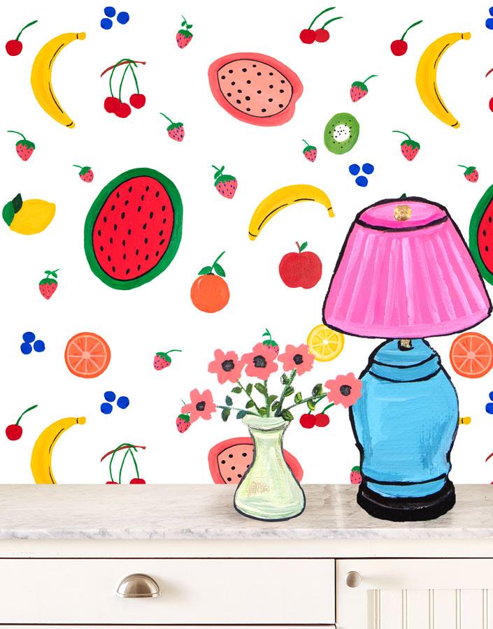 Fruit Punch Wallpaper by Carly Beck - White Peel and Stick Removable Wallpaper - Perfect for Bedroom, Nursery, and Home Office Decor