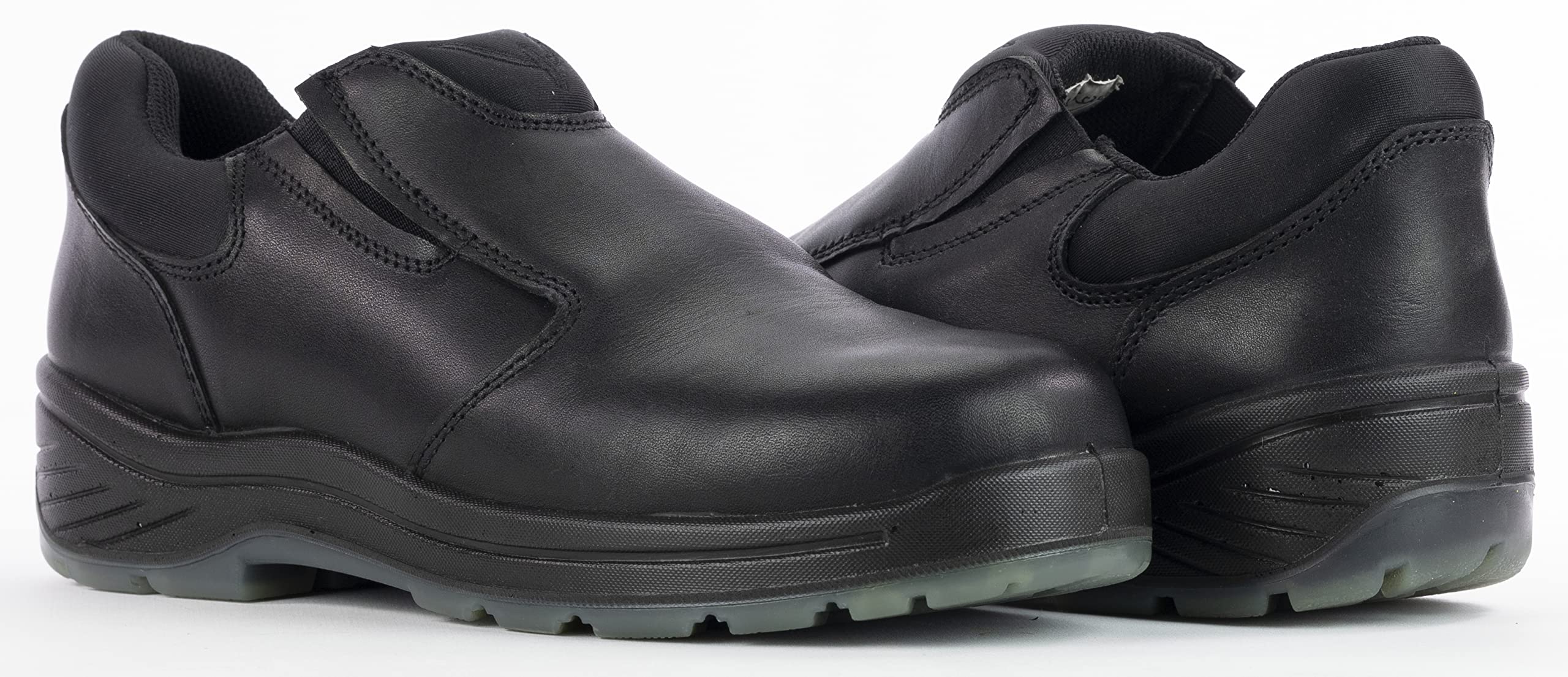 Thorogood Thoro-Flex Black Slip-On Work Shoes for Men & Women - Premium Full-Grain Leather Upper, Cushioned Footbed, Slip/Oil/Puncture Resistant Outsole - Ideal for Construction, Warehouse & Industrial Work Safety