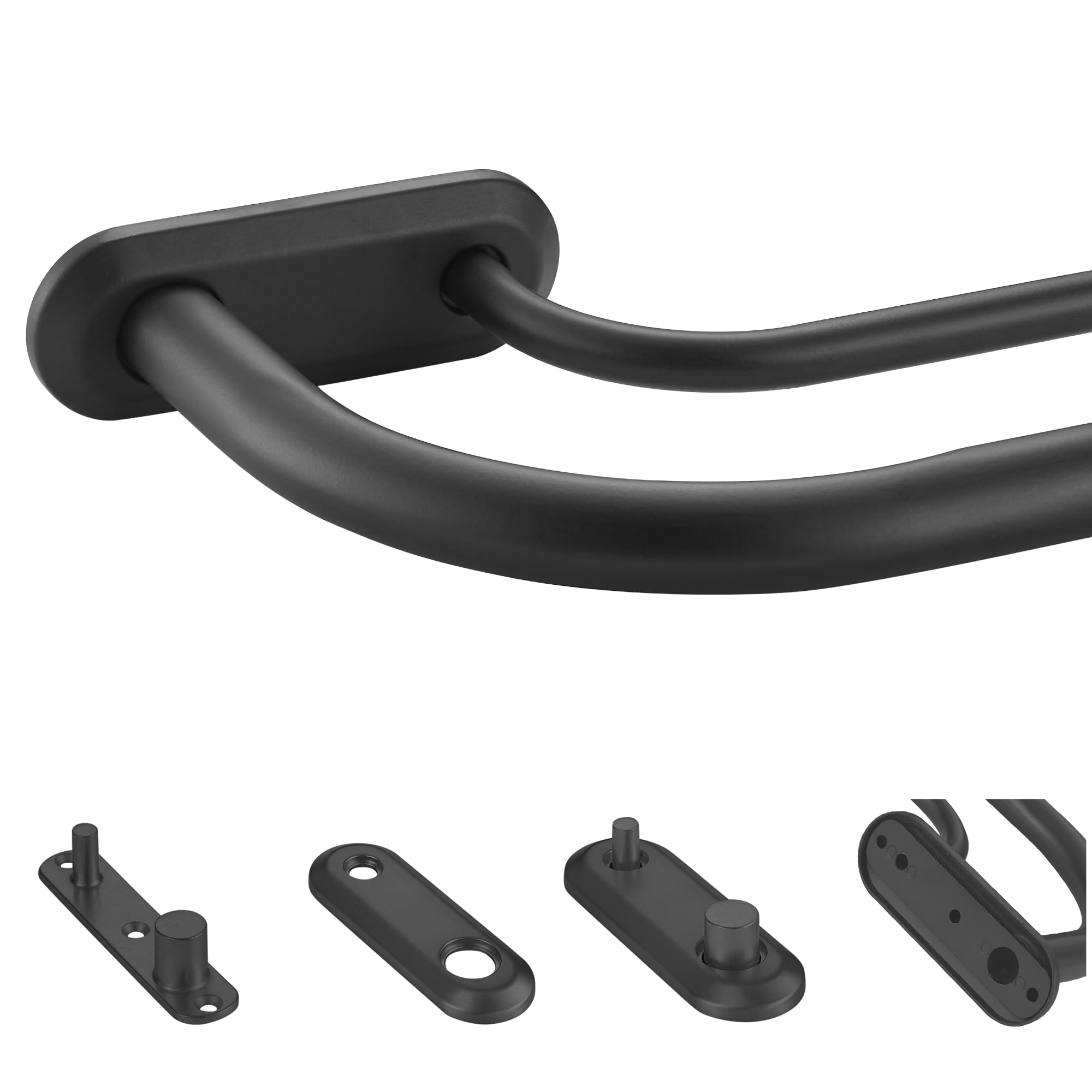 **48-84 Inch Adjustable Double Curtain Rod - Black Wrap Around Window Curtain Rod with Aluminum Finials & Brackets, 1