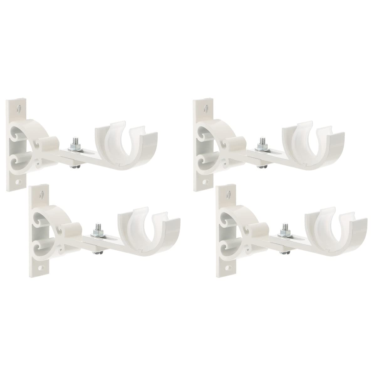 DOITOOL 4 Pack Adjustable White Aluminum Alloy Curtain Rod Brackets - Heavy Duty Window Curtain Hooks for Living Room, Bedroom & Home Decor