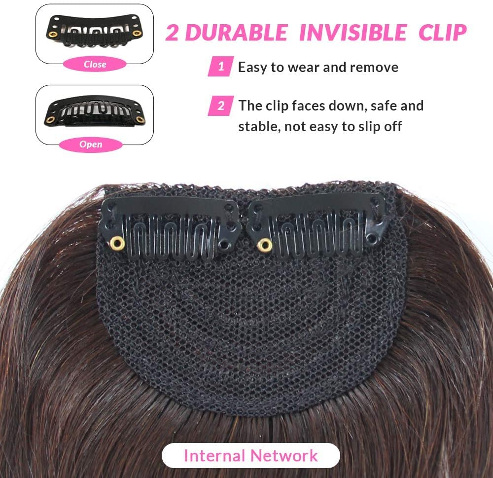 Dsoar Clip-in Bangs for Women - Thick Real Human Hair Side Bangs, Natural Straight Fringe Hair Extensions (Dark Brown, with Temples) - Perfect for Daily Wear, Cosplay & Hairstyle Transformations