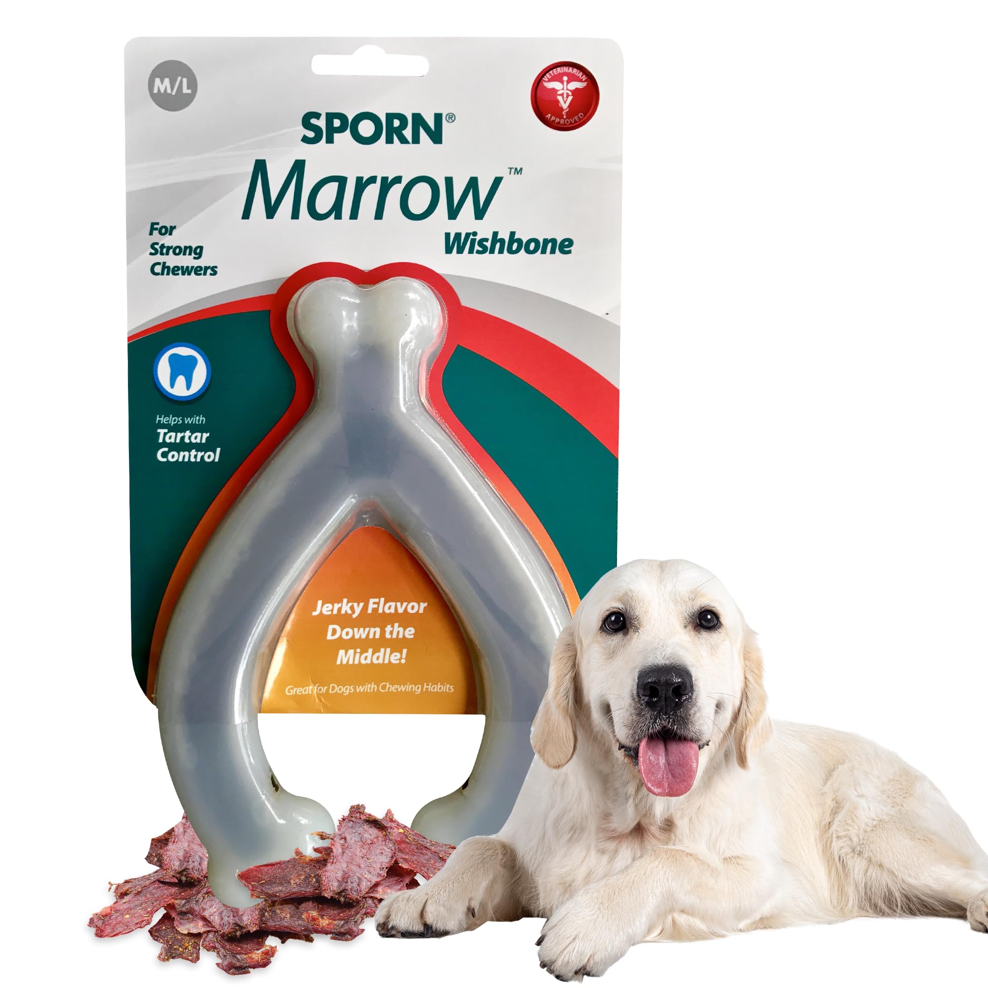 Durable Sporn Marrow Wishbone Dog Chew Bones for Aggressive Chewers - Jerky Flavor Nylon Chew Toy, Non-Toxic & Gluten-Free for Medium/Large Dogs - Perfect for Teething, Anxiety Relief & Long-Lasting Entertainment