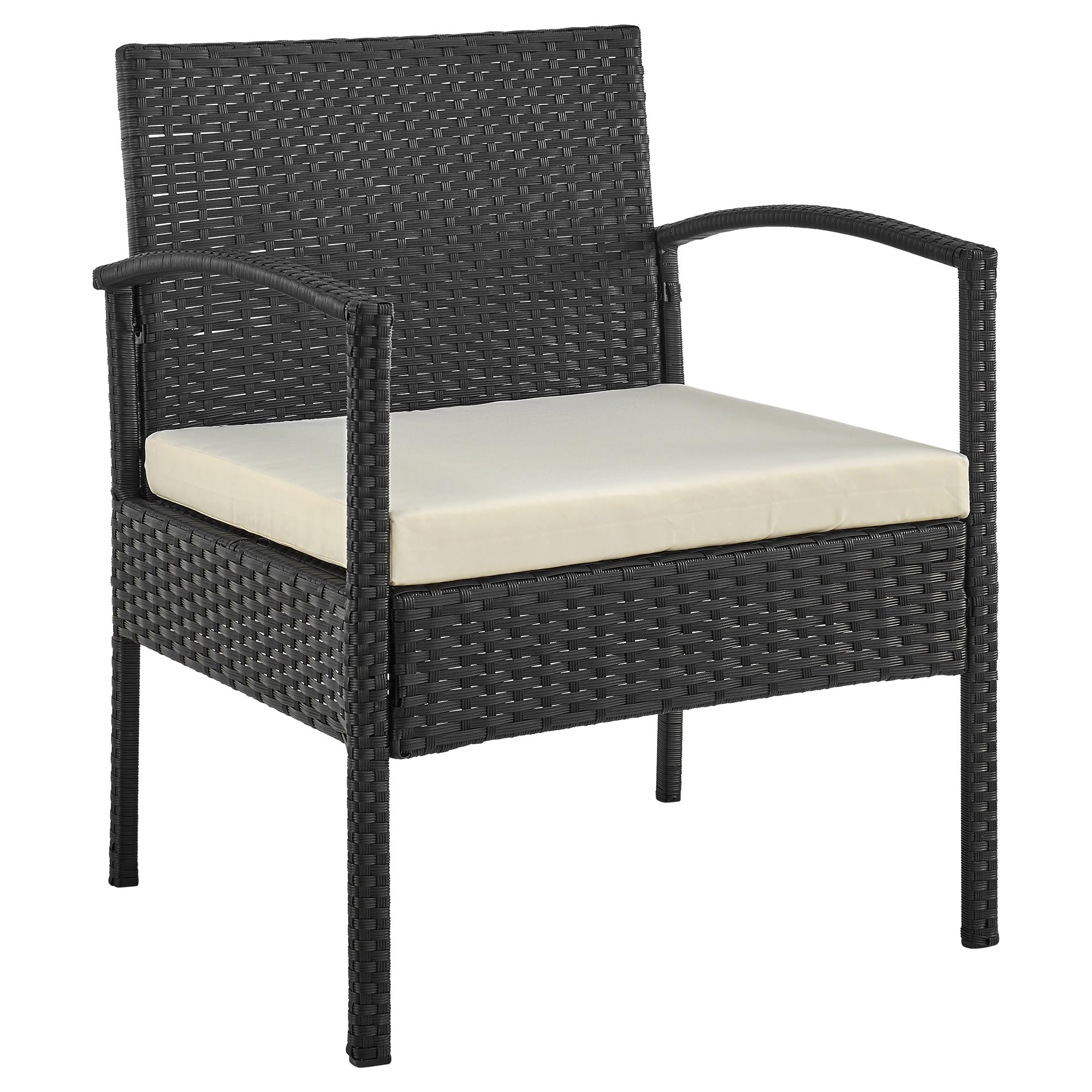 Manhattan Comfort Noli 3-Piece Patio Conversation Set - Steel Rattan Outdoor Furniture with 2 Modern Armchairs, Tempered Glass End Table & Waterproof Cushions (Cream) - Perfect for Garden, Backyard, Poolside or Balcony Relaxation