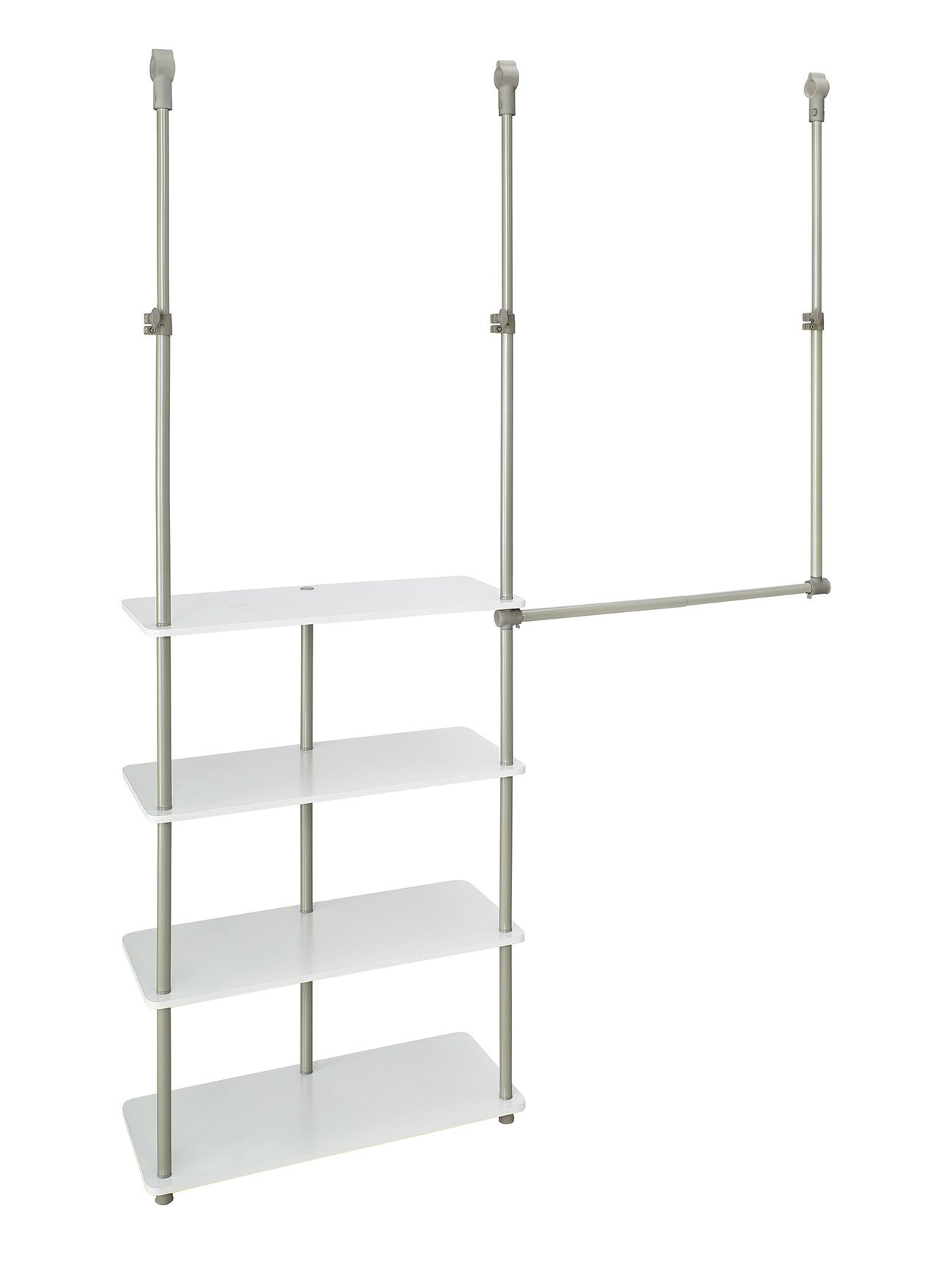 ClosetMaid 55300 Closet Organizer System - 4 Adjustable Shelves & Double Hang Rod, Easy Tool-Free Installation, White Finish for Bedroom, Walk-In Closet or Storage Organization