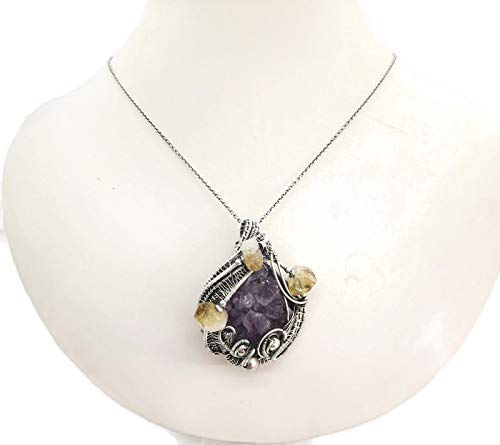 Natural Amethyst Stalactite Druzy Pendant with Citrine Accents - Sterling Silver Wire Wrapped Jewelry for Women - Perfect for Spiritual Healing, Meditation & Boho Fashion