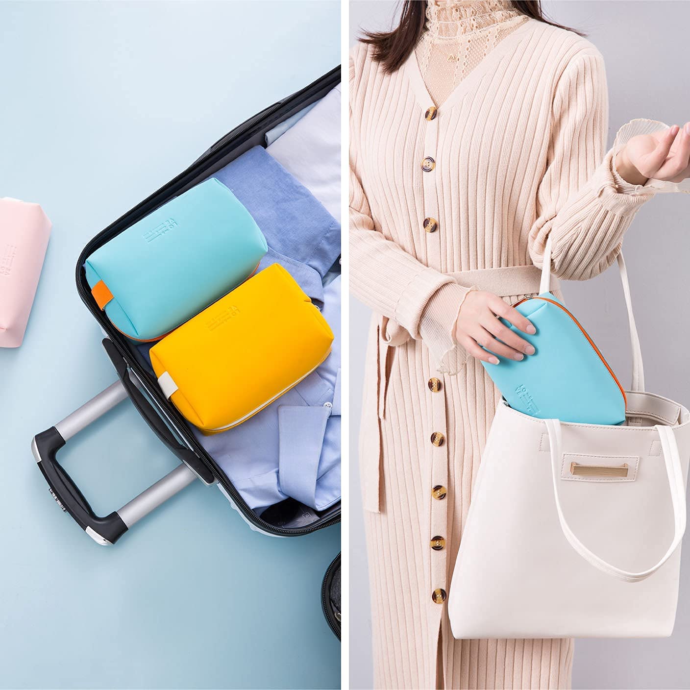 Prostuff.in Compact Travel Makeup Bag for Women - Waterproof PU Leather Cosmetic Organizer with Zipper, Portable Toiletry Pouch for Storage & Organization | Perfect for Daily Use, Travel, Gym & On-the-Go Beauty Essentials