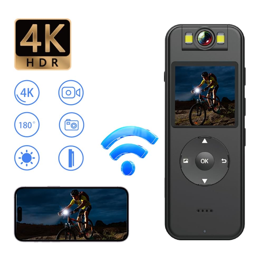 Louttary 4K Mini WiFi Body Camera - Full HD Wearable Pocket Camcorder with IPS Screen & 64GB Memory Card - Ideal for Security, Law Enforcement, and Outdoor Adventures