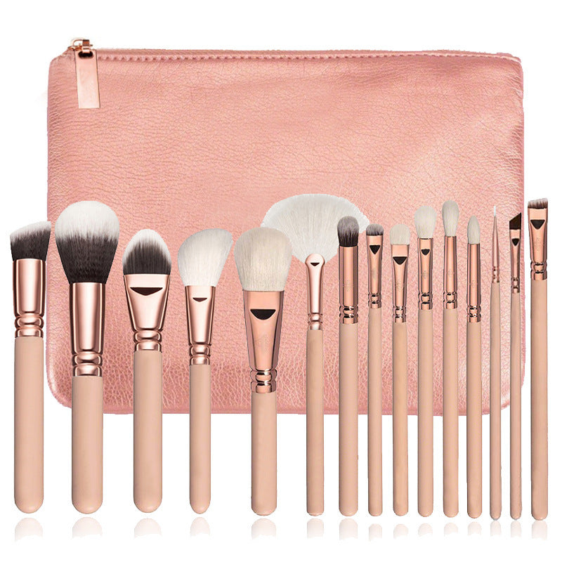 15-Piece Rose Gold Makeup Brush Set with Travel Pouch - Professional Multi-Functional Cosmetic Brushes for Foundation, Blending, Contouring & Eyeshadow - Perfect for Home Use & Travel Makeup Kit