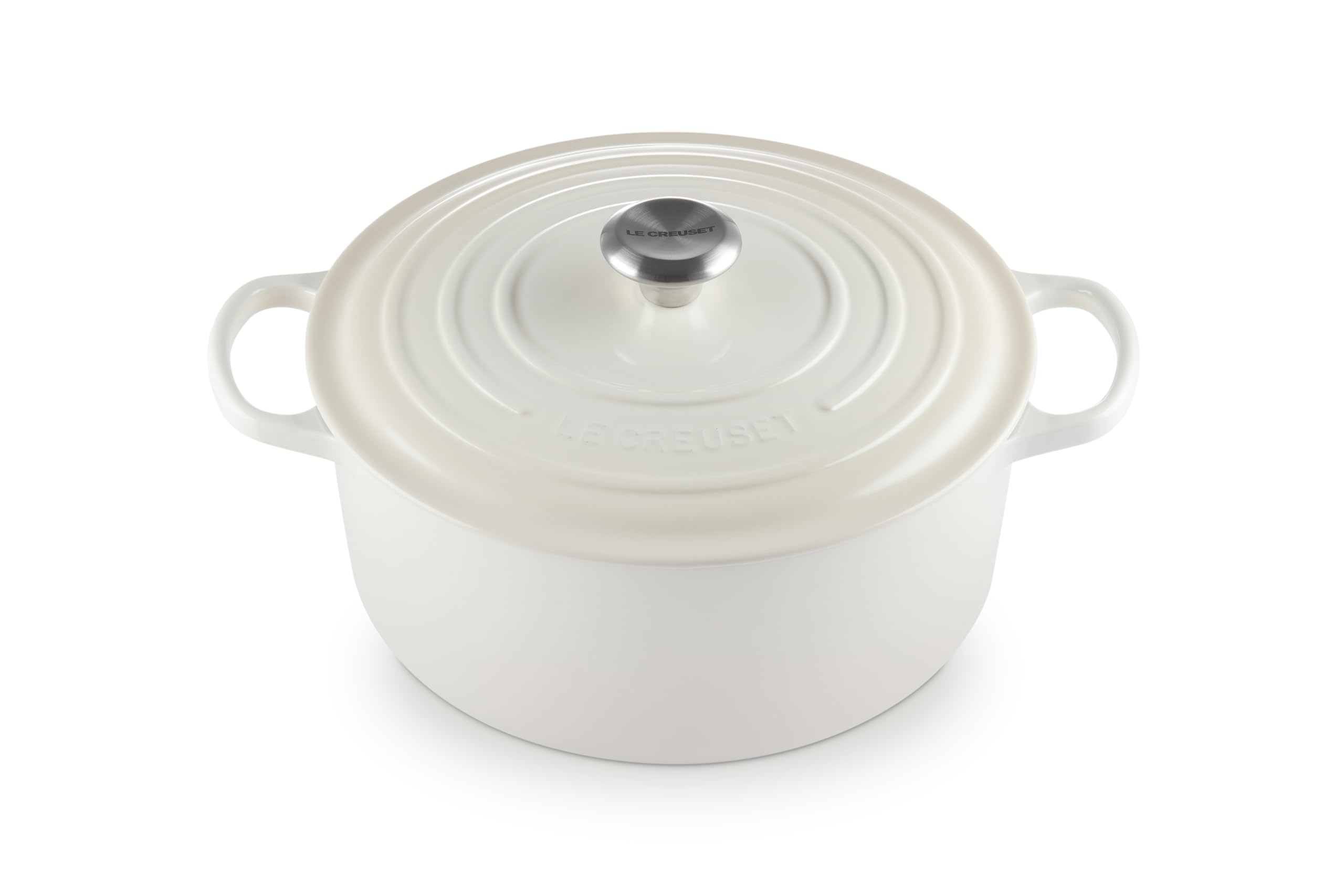 Le Creuset Signature Enameled Cast Iron Round Dutch Oven 7.25 Quart - Premium Cookware for Braising, Baking & Slow Cooking - Perfect for Soups, Stews & Casseroles - Meringue Color