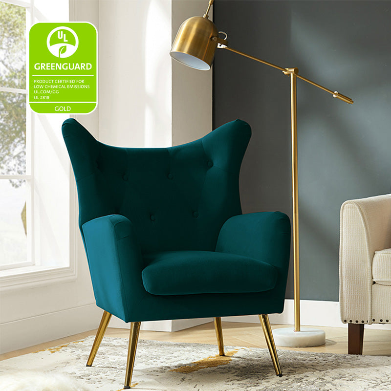 Luxury Isabelle Wingback Velvet Upholstered Armchair - High Back Accent Chair with Sturdy Metal Legs for Living Room, Bedroom & Office Decor