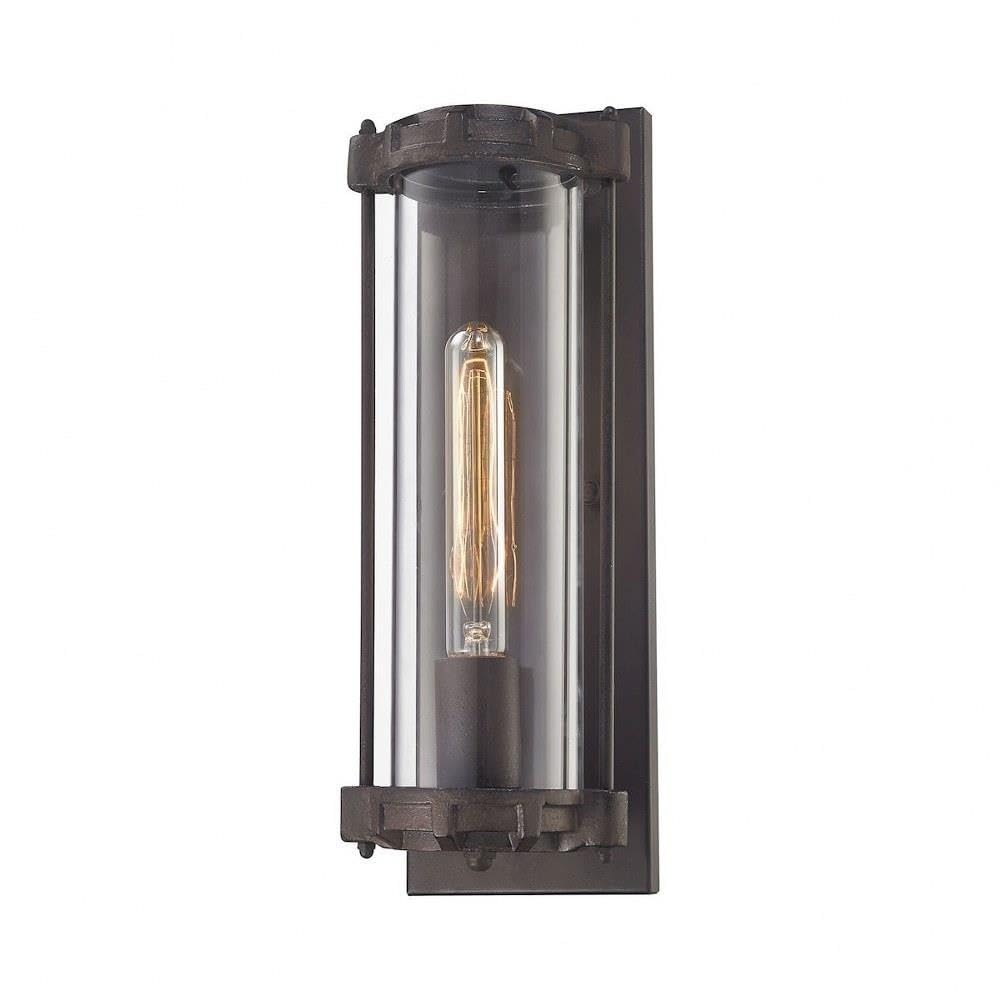 1-Light Contemporary Wall Sconce in Clay Iron Finish with Clear Glass - Modern Metal & Glass Lighting Fixture for Bedroom, Living Room, or Hallway Decor