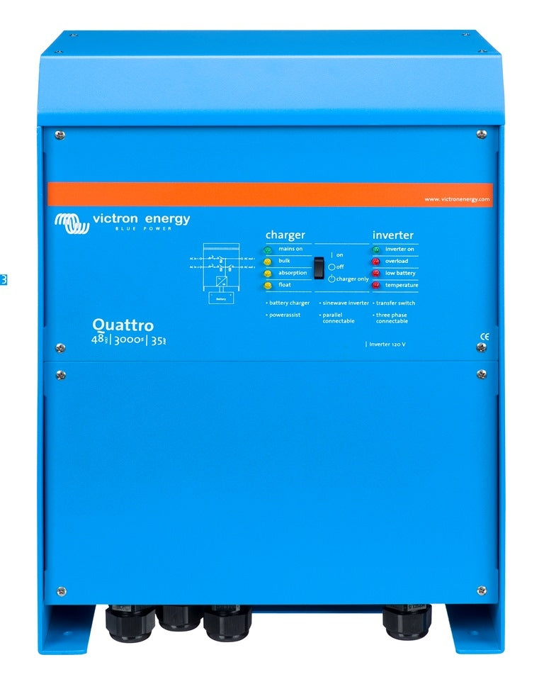 Victron Energy Quattro 48V 3000VA 35A 50/50 120V Inverter Charger VE.Bus | QUA483021100 - Perfect for Off-Grid Solar Systems, Marine & RV Power Solutions