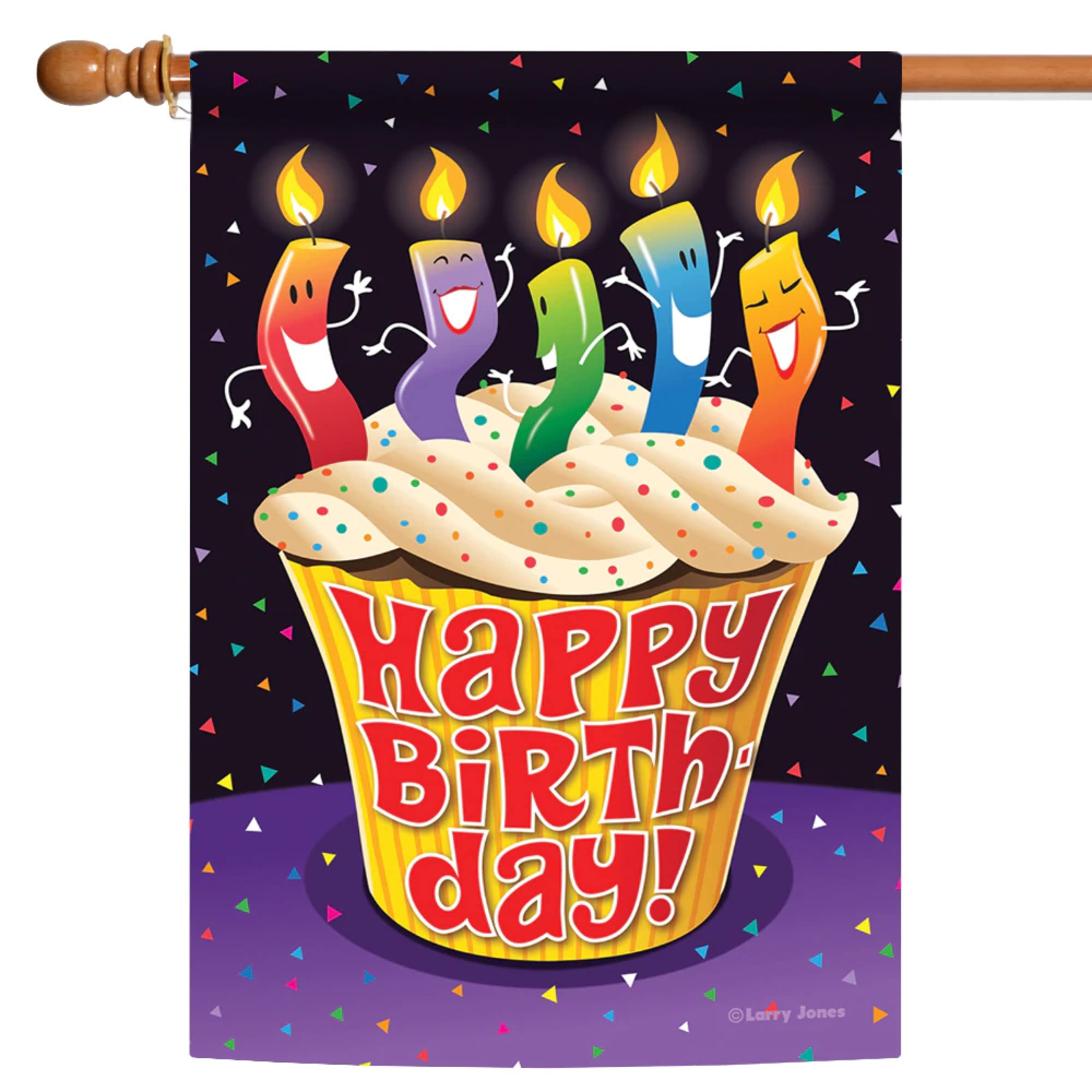 Toland Home Garden 109810 Happy Birthday Cupcake Double Sided Garden Flag - 28x40 Inch Outdoor Yard Decoration for Birthday Parties, Housewarming & Outdoor Celebrations