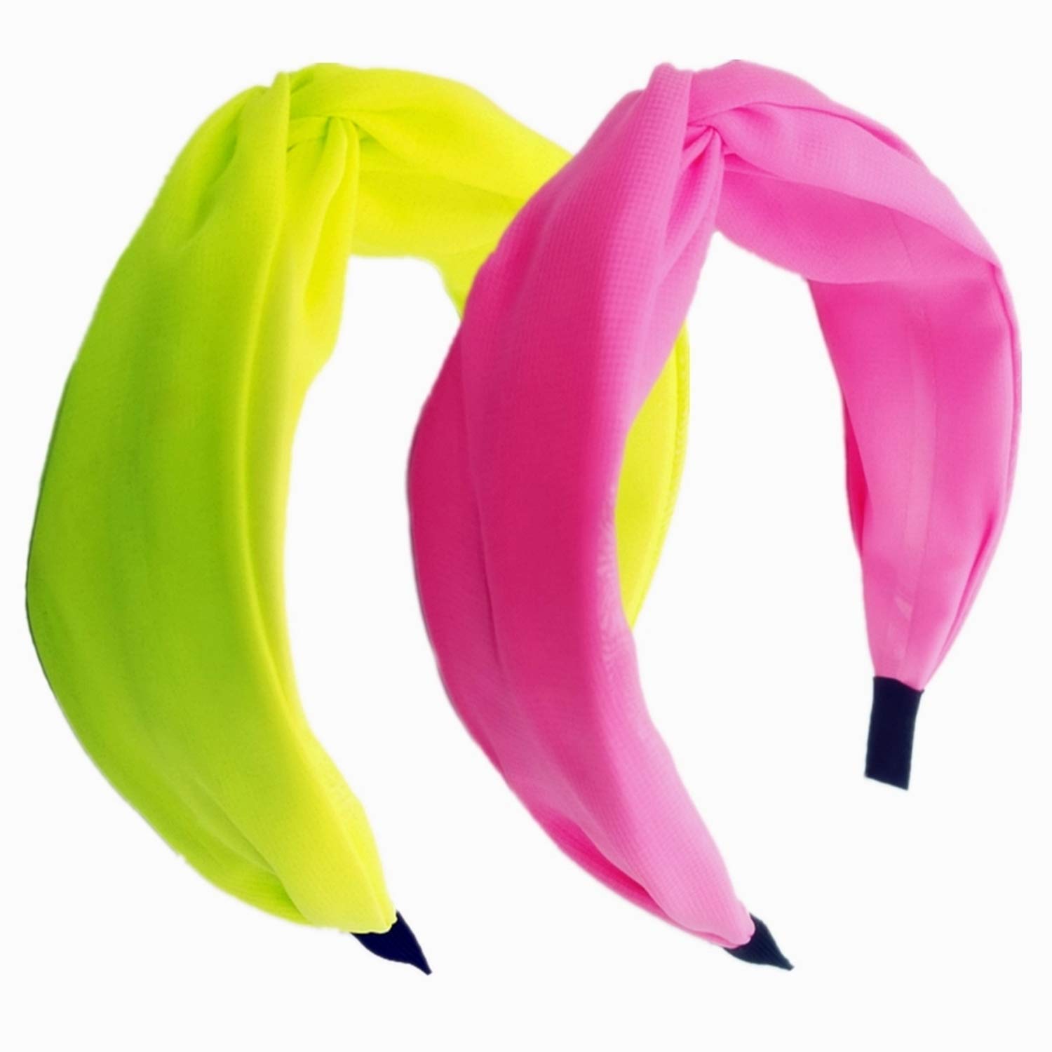 2 Pack Knotted Headbands for Women - Wide Turban Hairbands, Fluorescent Hair Hoops, Fashion Hair Accessories for Women & Girls | Perfect for Yoga, Workouts, and Everyday Styling