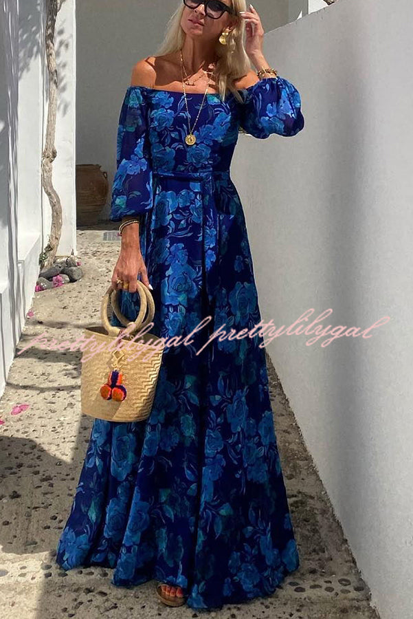 Floral Off Shoulder Back Smocked Vacation Maxi Dress - Elegant Summer Beach Dress for Women | Perfect for Beach Vacations, Weddings & Date Nights