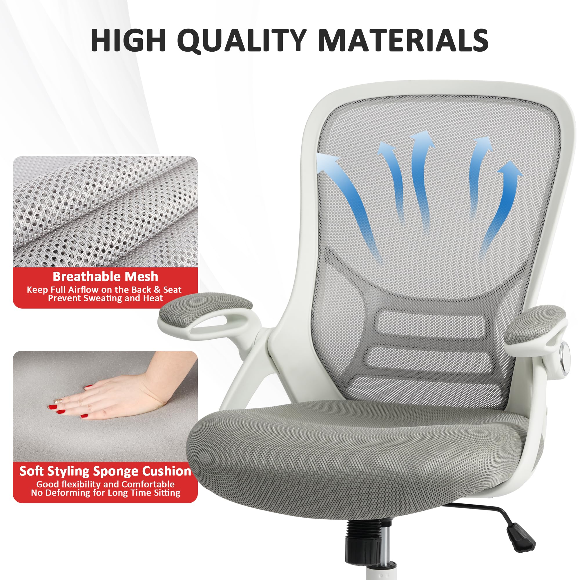 HYLONE Ergonomic White Office Chair - Breathable Mesh Back, Adjustable Height, Lumbar Support for All-Day Comfort - Perfect for Home Office, Gaming, and Workspace Use