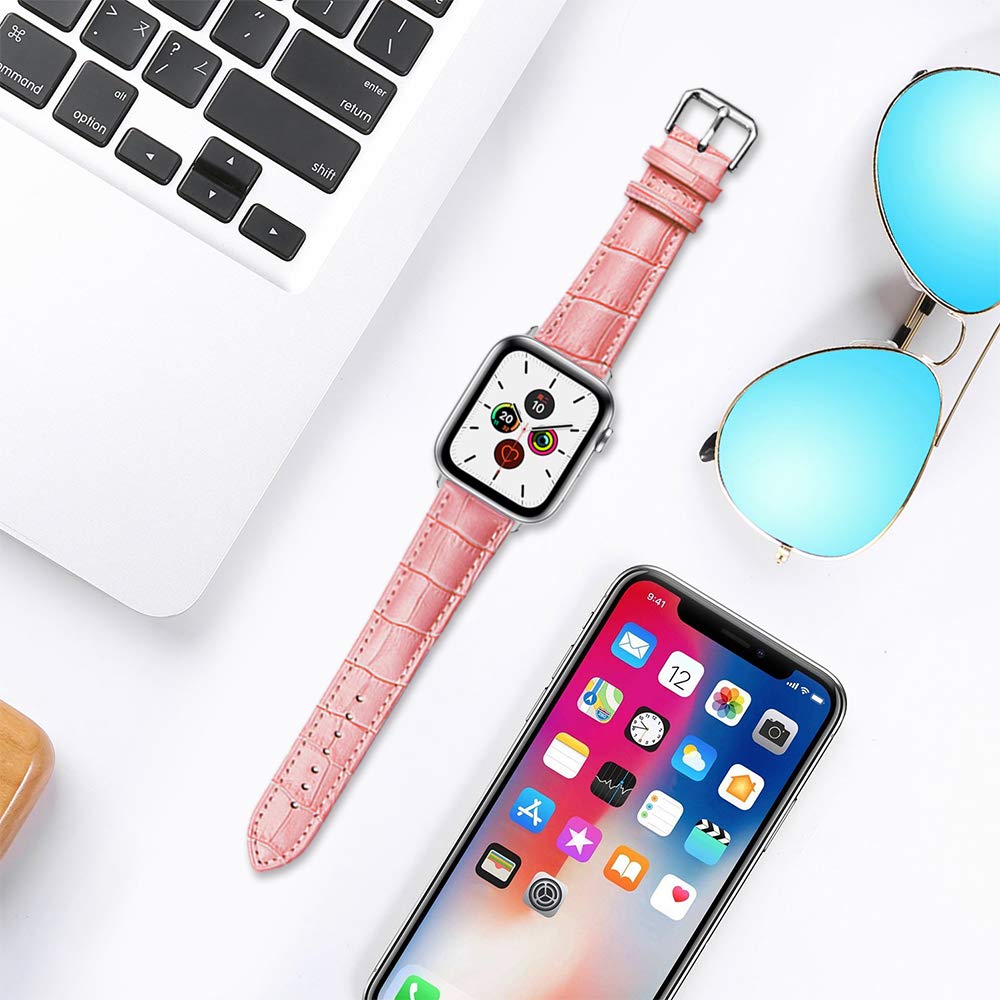Premium Alligator Leather Apple Watch Band - Compatible with Series 10/9/8/7/6/5/4/3/Ultra 2/SE (38mm-49mm) - Luxury Replacement Strap for Men & Women - Perfect for Business, Formal Events & Everyday Wear