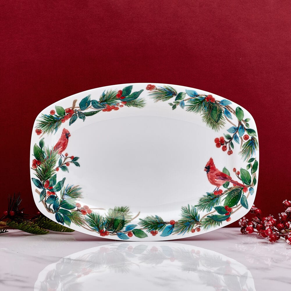 Winter Cardinal Platter - Elegant Holiday Serving Tray for Christmas Dinner, Party Appetizers & Festive Decor | Perfect for Seasonal Entertaining & Home Decor