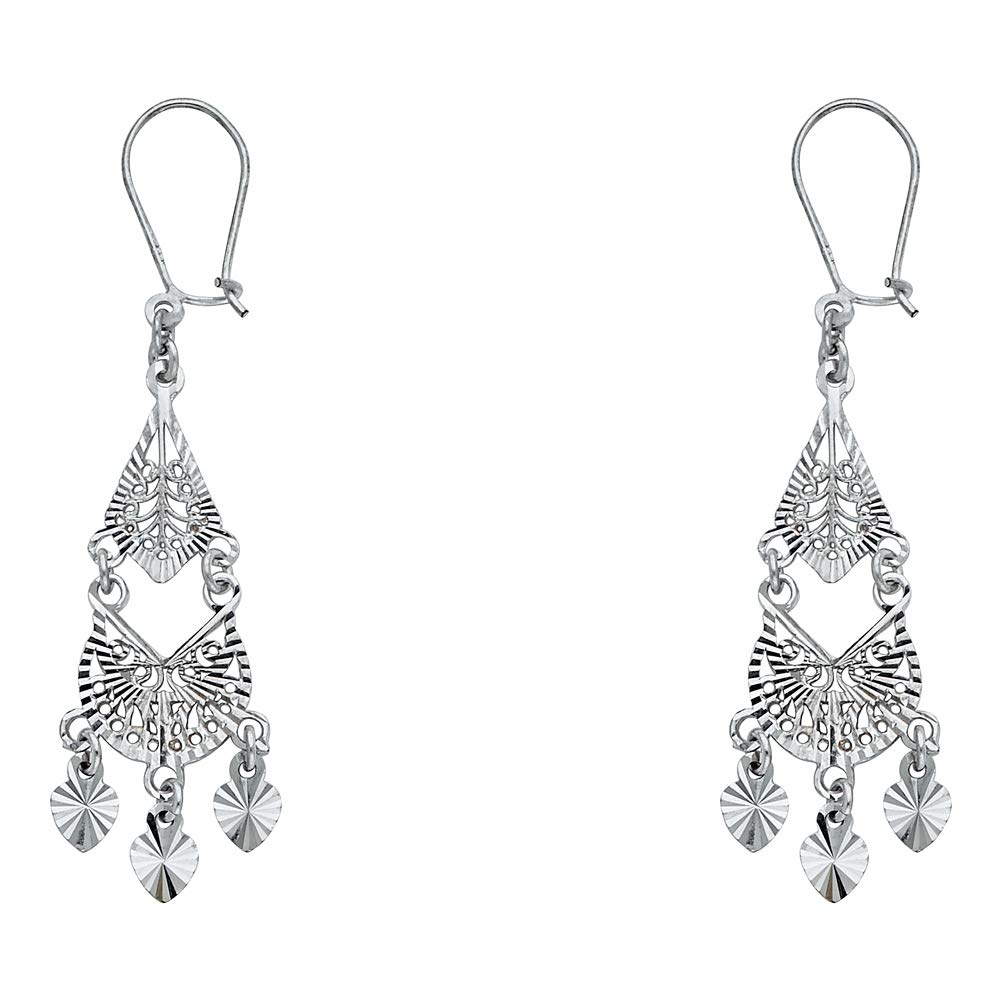14K White Gold Sparkle Cut Chandelier Drop Earrings 11x37mm - Elegant Dangling Jewelry Gift for Women - Perfect for Weddings, Parties & Special Occasions
