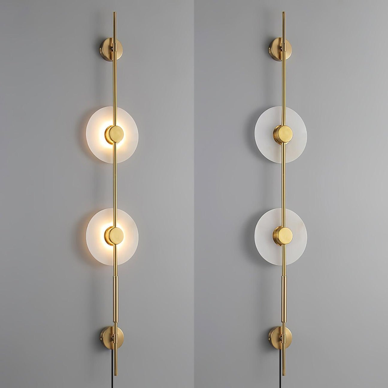 Alabaster Vertical Plug-in Wall Sconce Light Fixture - Modern Plug Mounted Wall Lamp for Bedroom, Living Room & Hallway Lighting