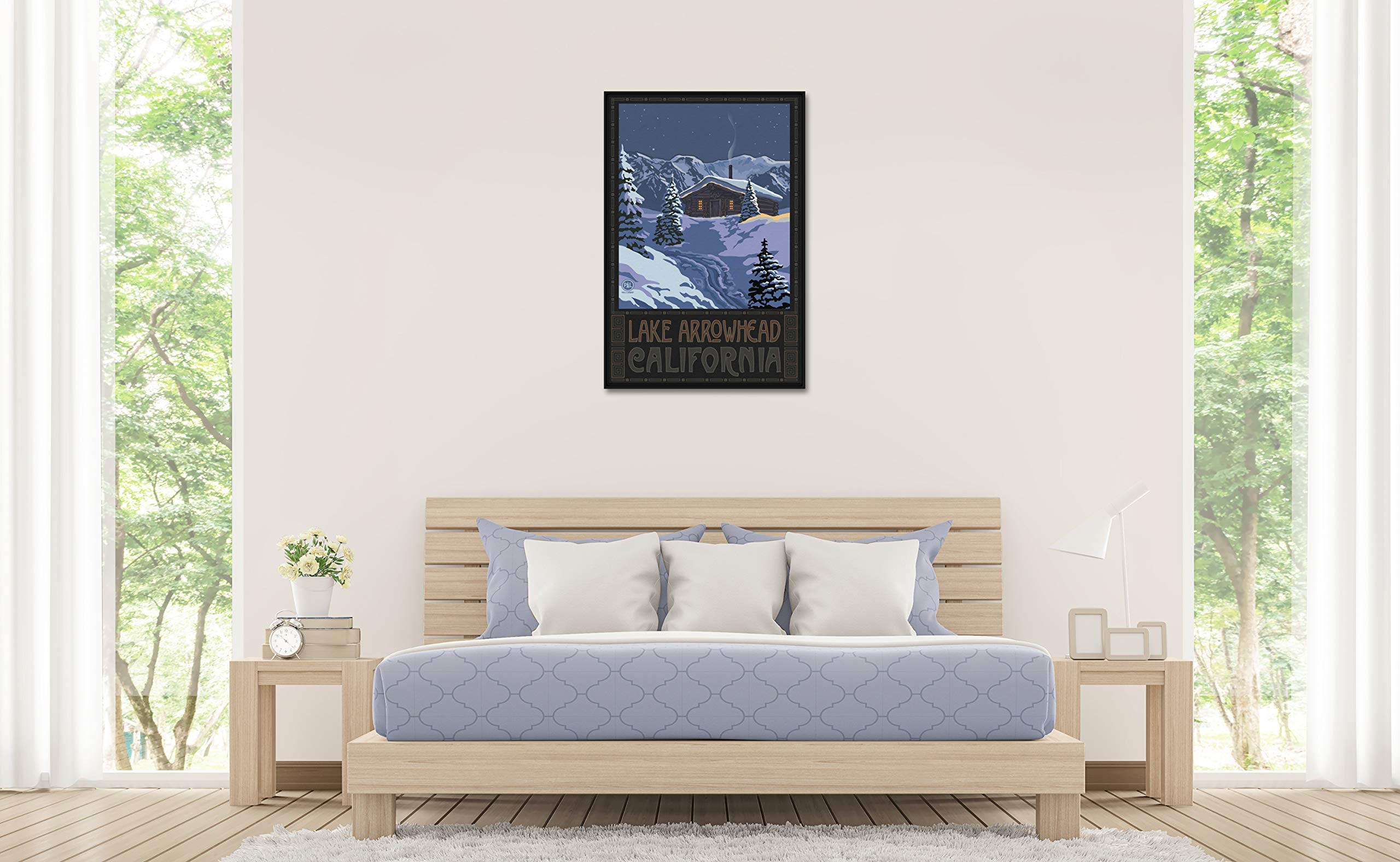 Lake Arrowhead California Winter Mountain Cabin Framed Canvas Wall Art - 24x36 Inch Giclee Print by Paul A. Lanquist - Perfect for Living Room, Bedroom & Office Decor - Scenic Travel Landscape Painting for Home & Workspace