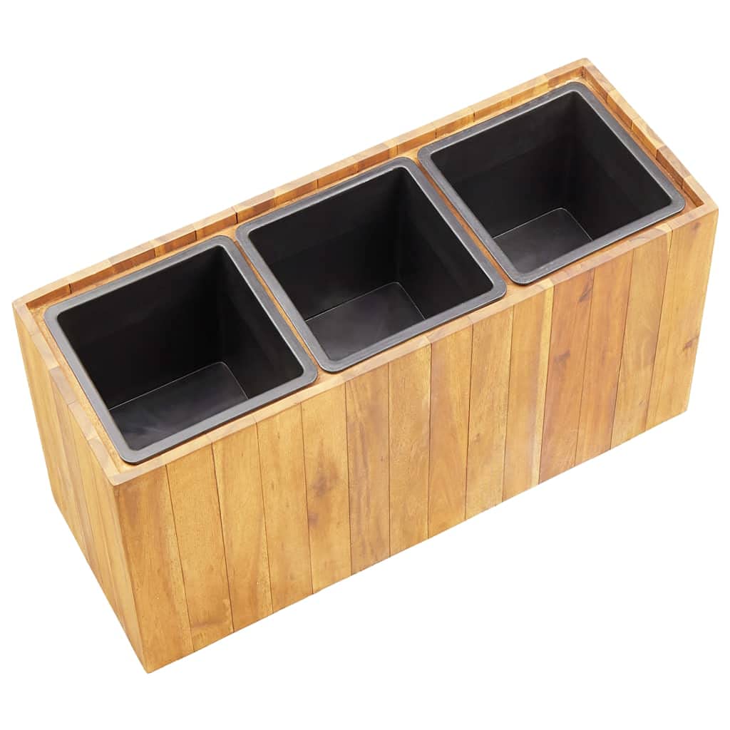 Premium Rectangular Flower Pot Set - 3 Solid Acacia Wood Planters for Indoor & Outdoor Use | Patio, Deck, Balcony, Garden Raised Bed | Perfect for Home Decor, Gardening & Landscaping