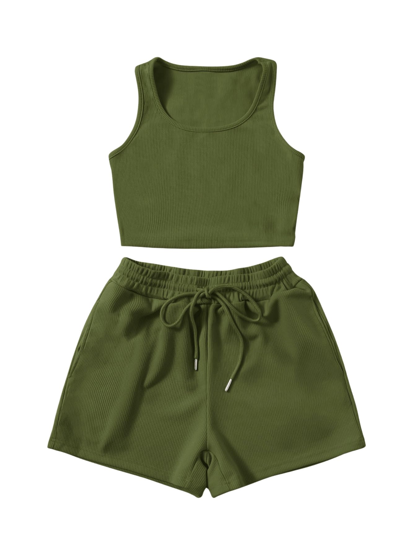SweatyRocks Women's 2 Piece Outfit - Sleeveless Crop Top & Shorts Set | Summer Casual Wear, Beach Vacation, Gym Yoga Outfits