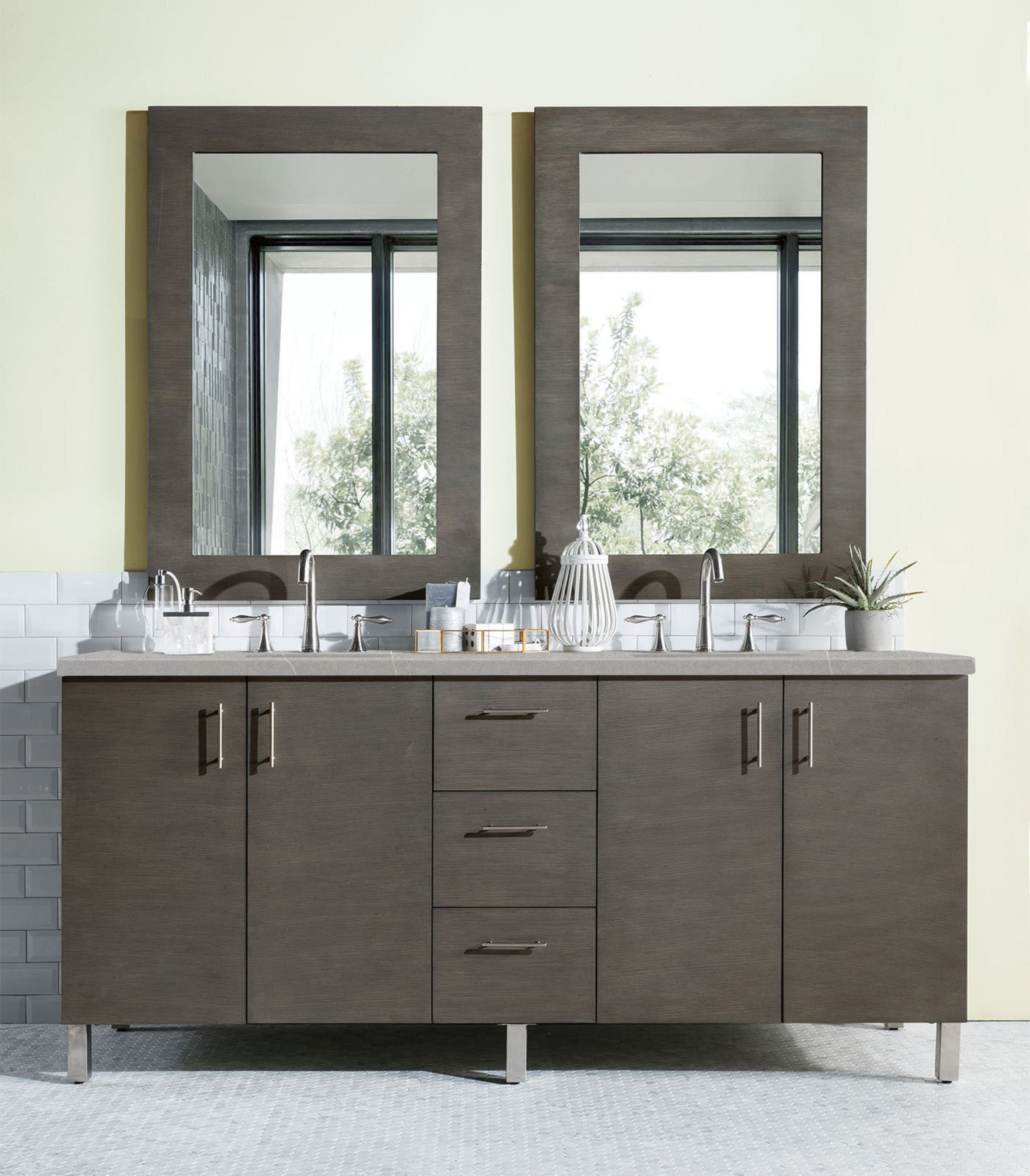Metropolitan 72 Inch Double Bathroom Vanity with 3CM Eternal Serena Quartz Countertop in Silver Oak - Perfect for Master Bathroom Renovation & Modern Home Decor