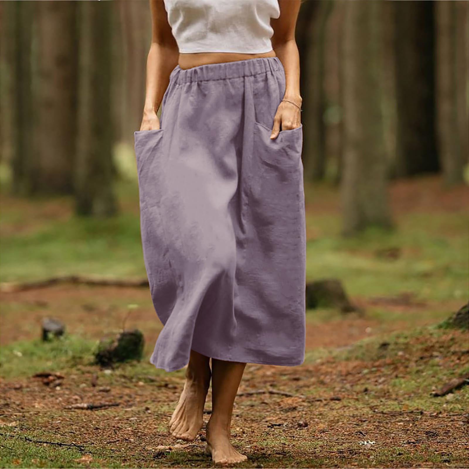 Boho Linen Skirts for Women - Summer A-Line Maxi Skirt with Pockets | Beach & Casual Wear