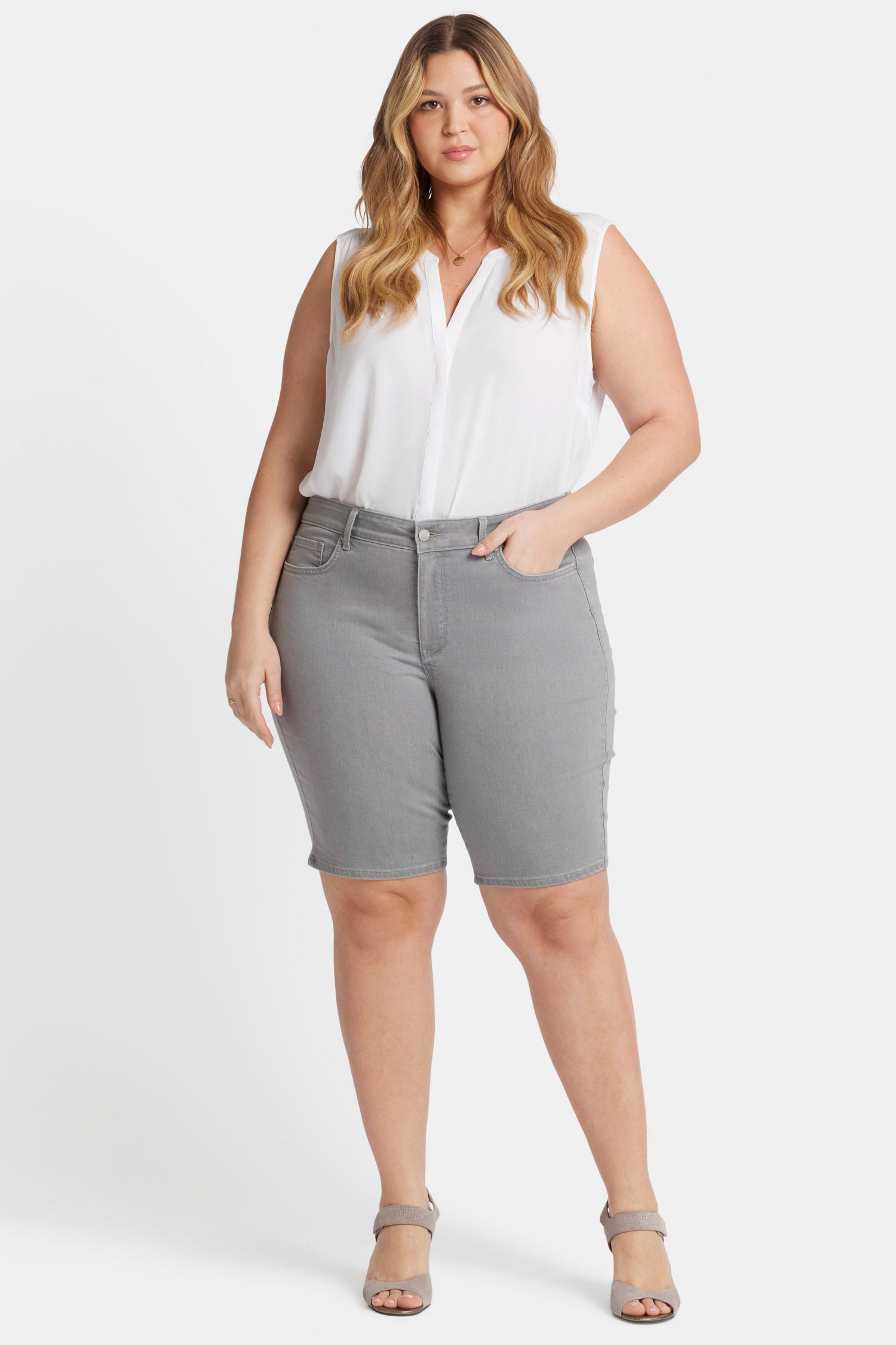 Briella 11 Inch Denim Shorts for Women - Plus Size High Waisted Stretch Shorts with Pockets | Perfect for Summer, Casual Wear & Vacation Outfits